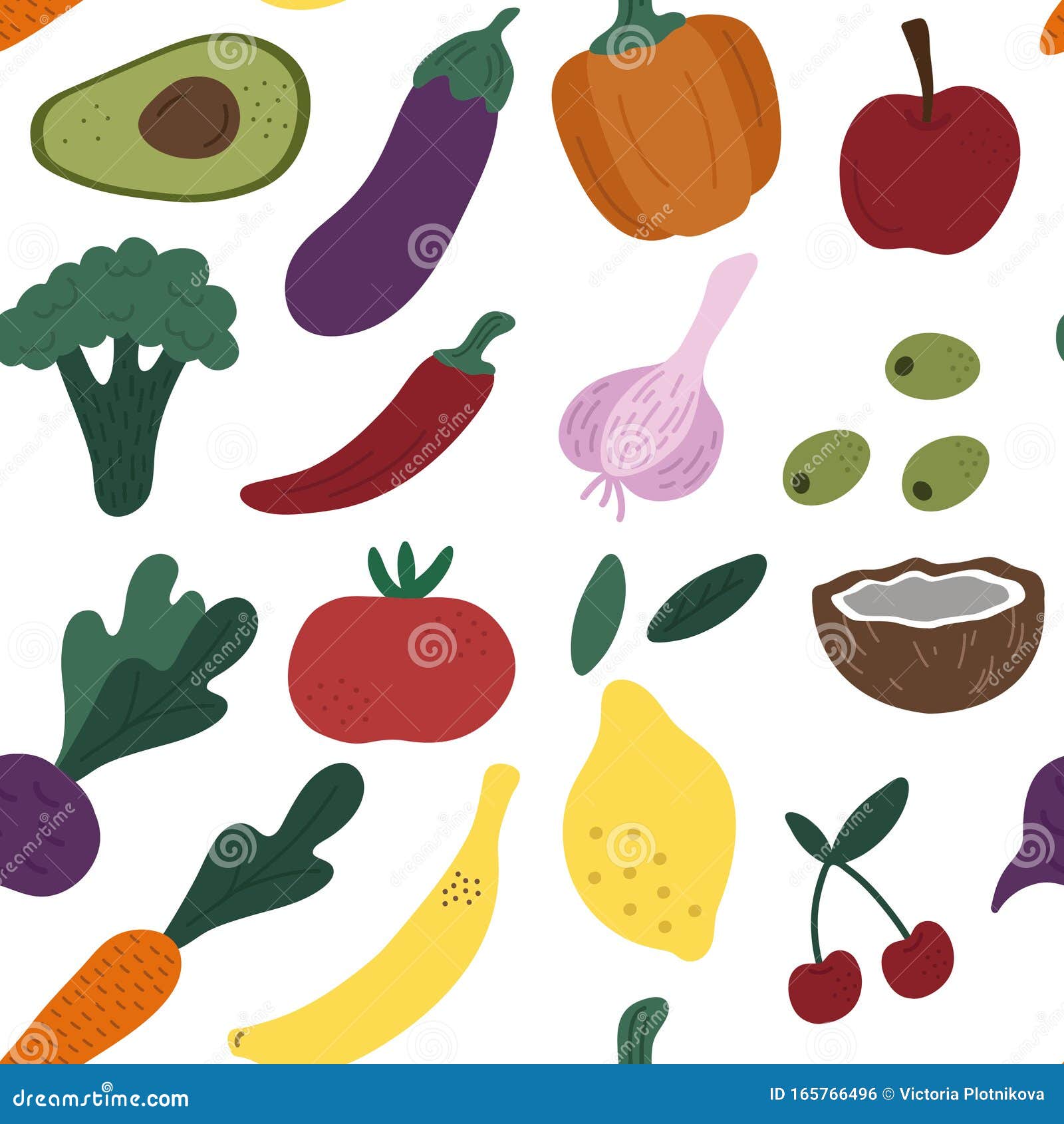 seamless pattern of fruits and vegetables.